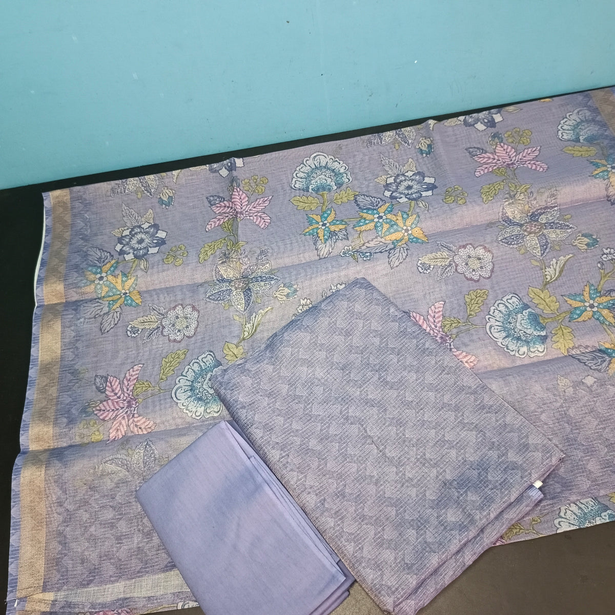 purple Tissue linen zig zag top Floral digital print dupatta PA25017