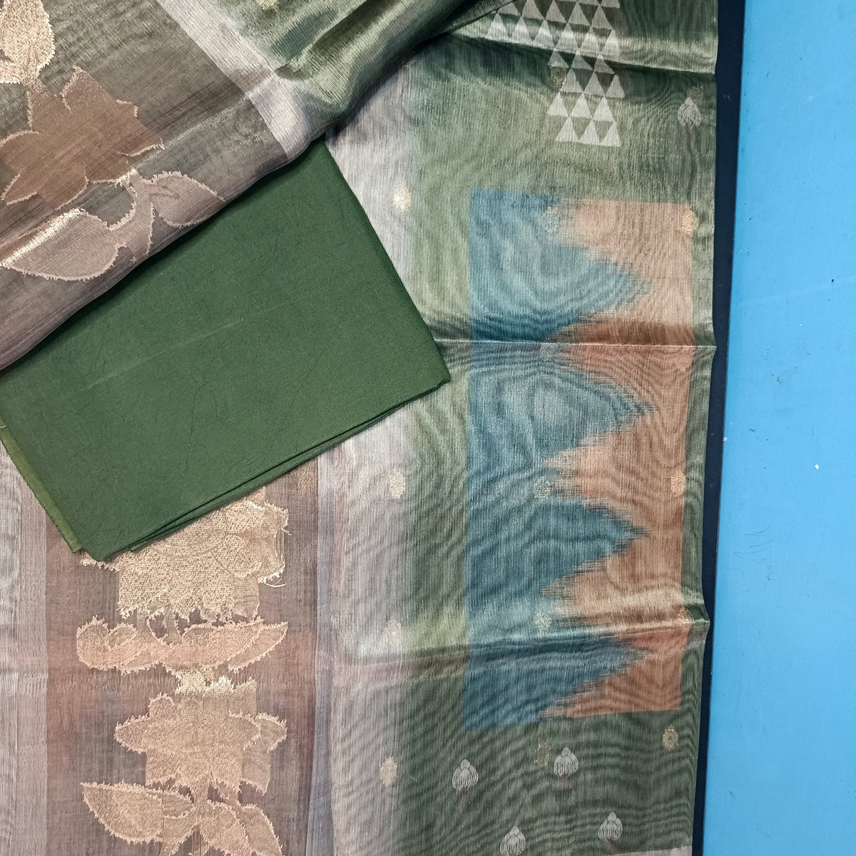 Green Tissue daman weave unstitched suits digital weave dupatta PA25046