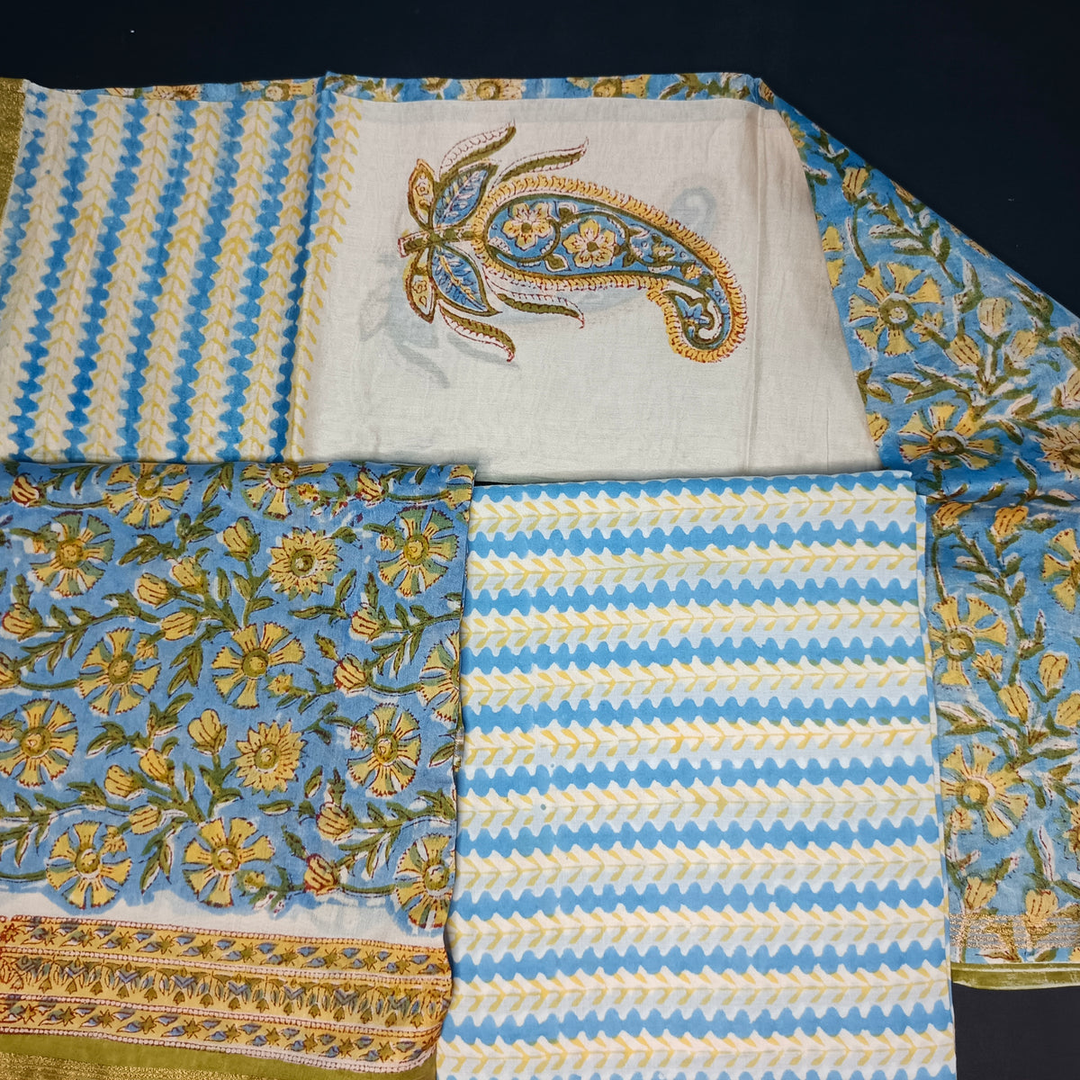blue green Maheshwari pure block print Unstitched suits PA25057