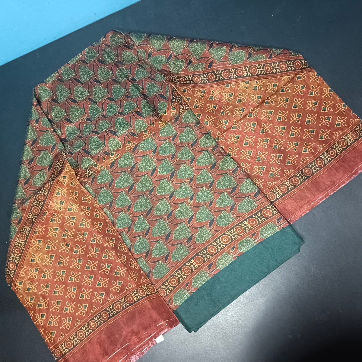 Red Green Italian silk ajrakh digital print Unstitched suits PA25065