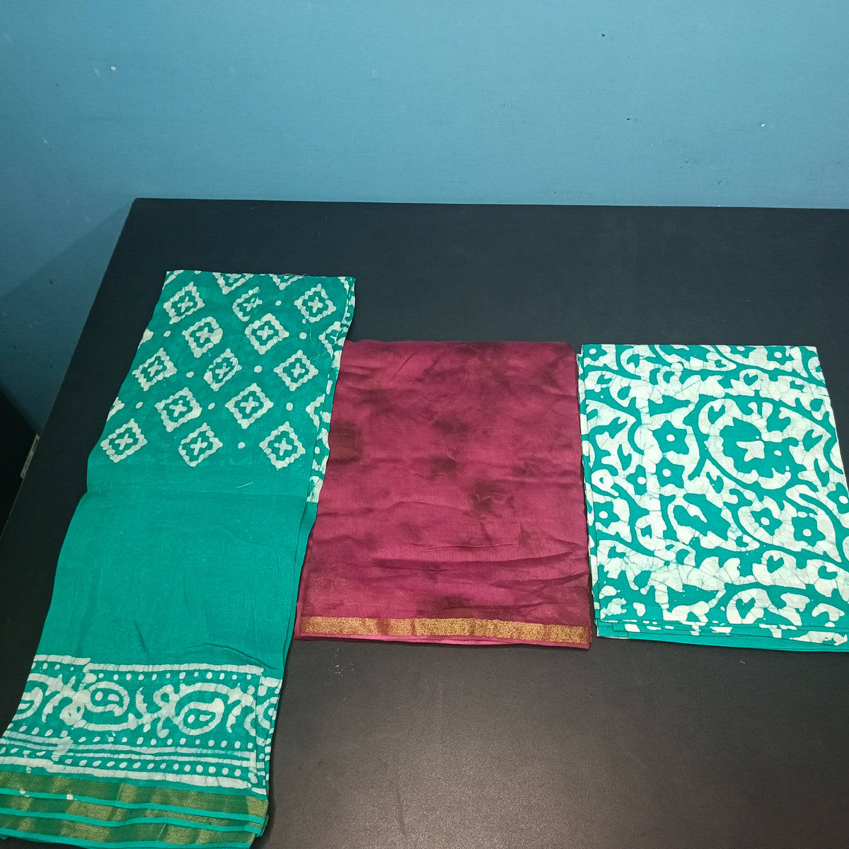 Majenta Chanderi shibori and batik print Unstitched suits PA25071