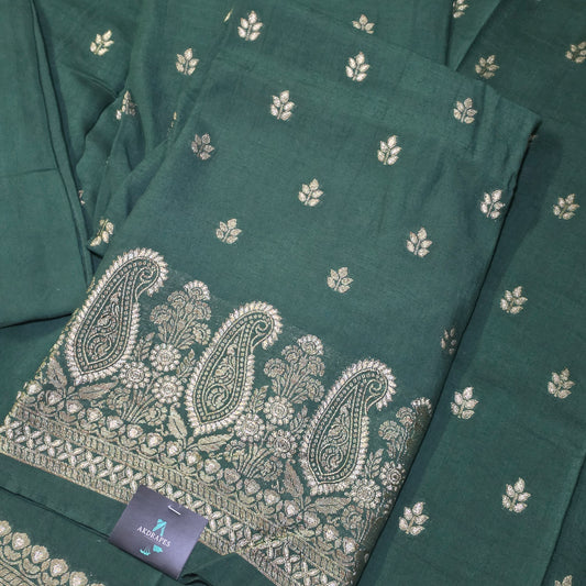 Green pure linen zari weaved Unstitched suits HA25391