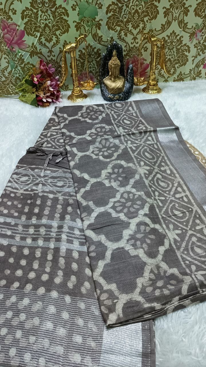 Brown Vegan ethnic dabu dyed linen saree HA25445