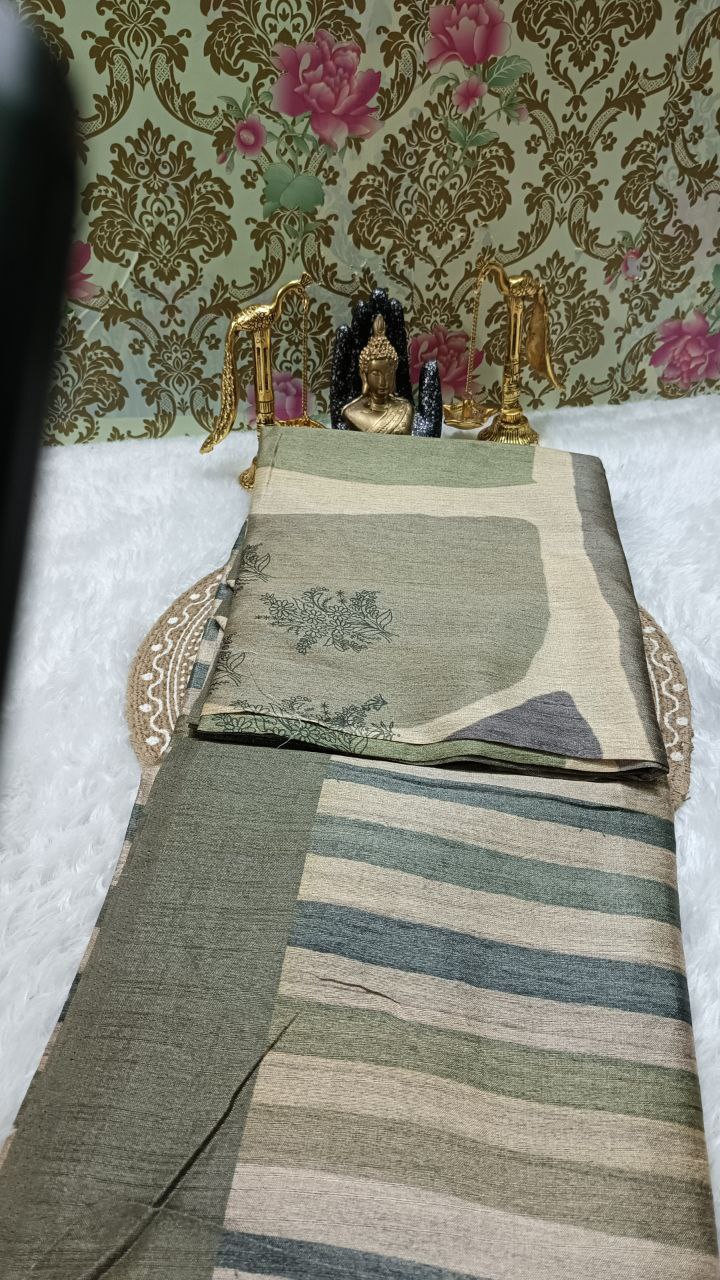 Fern green Tilottama digital printed tussar saree SA25627