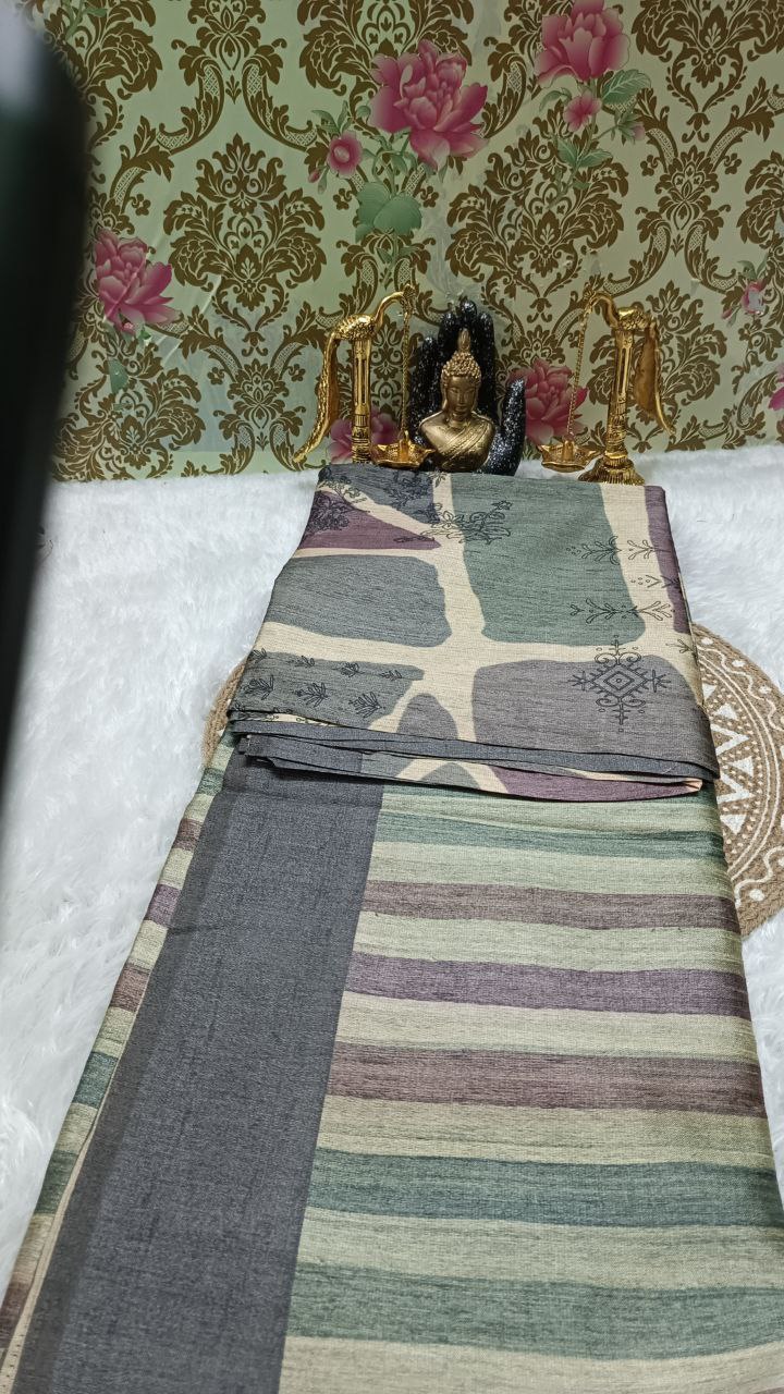 Grey wine Tilottama digital printed tussar saree SA25629