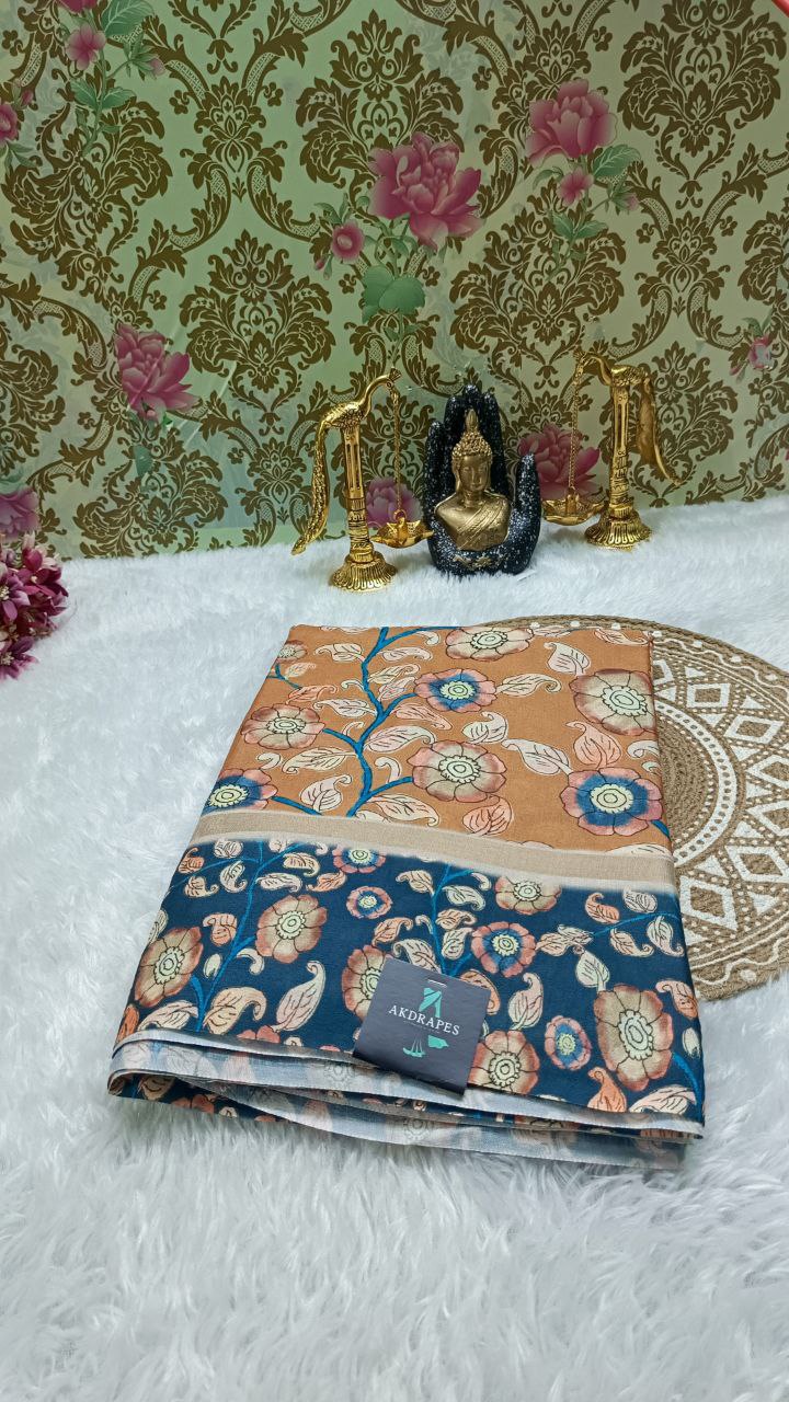Mustard Vegan Chirala digital kalamkari saree SA25559
