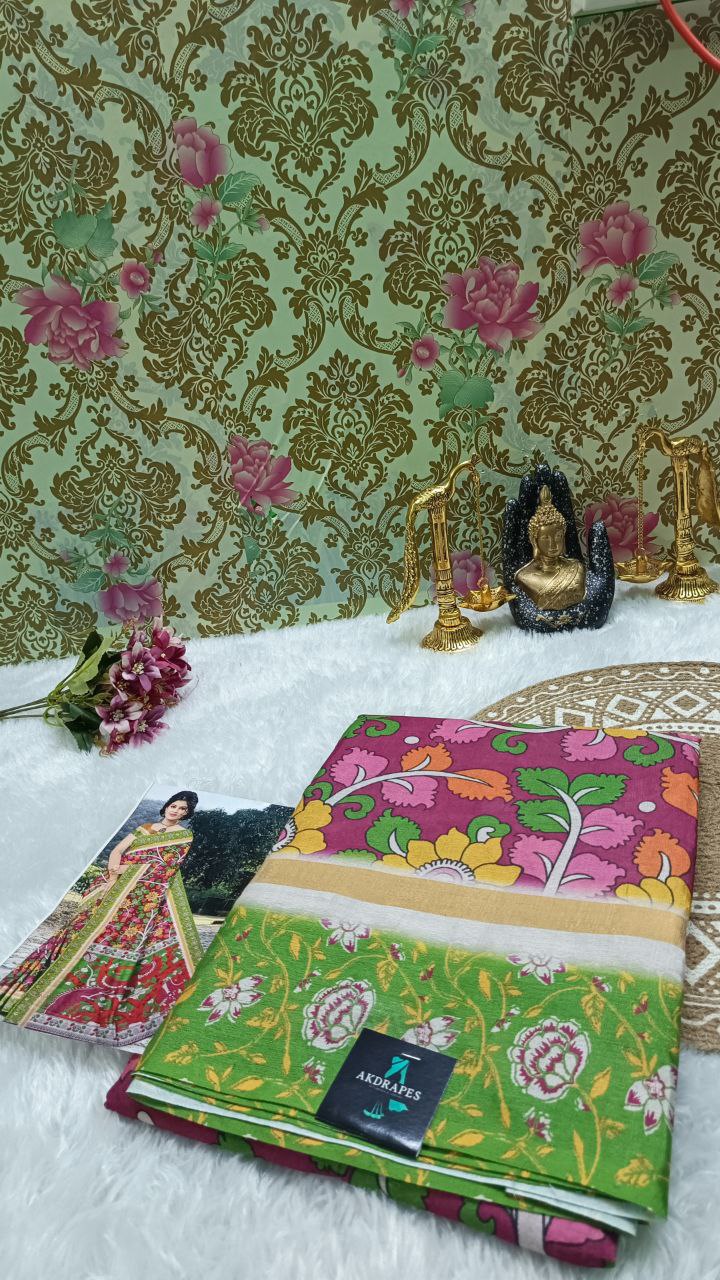 Majenta Vegan Chirala digital kalamkari saree SA25556