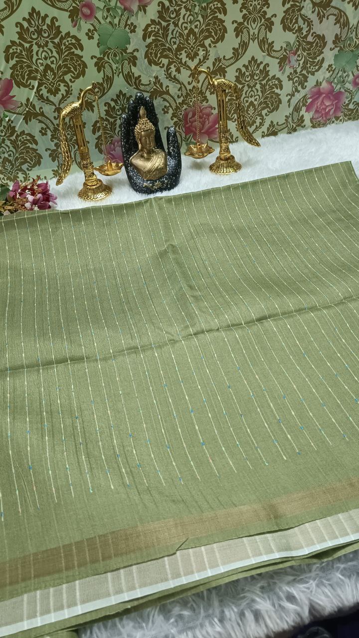 Green striped vegan baswada tussar saree SA25570