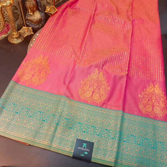 Onion Pink Seagreen Maragatha Muhurtham Vegan Kanchi Silk Saree MA25114