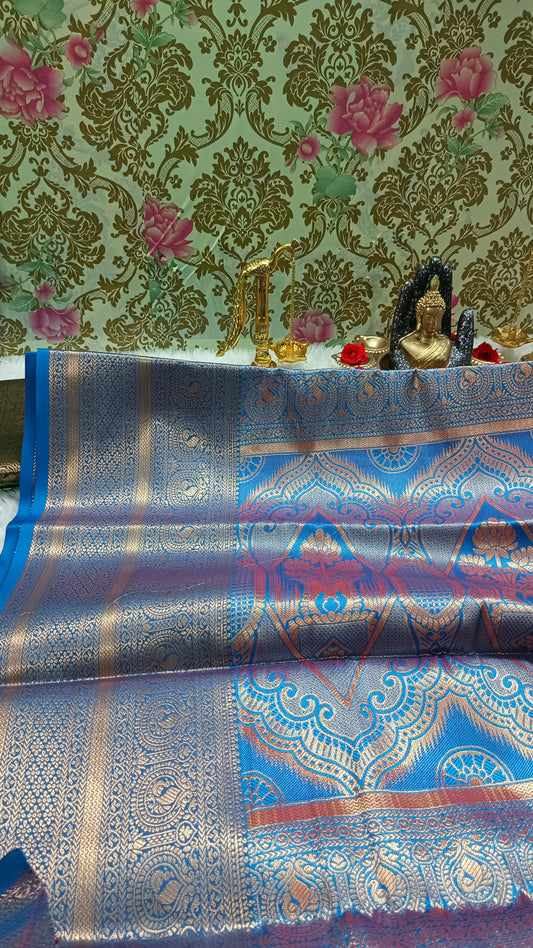Pink with Blue Raj Nandhini Vegan kanchi silk saree JA25282