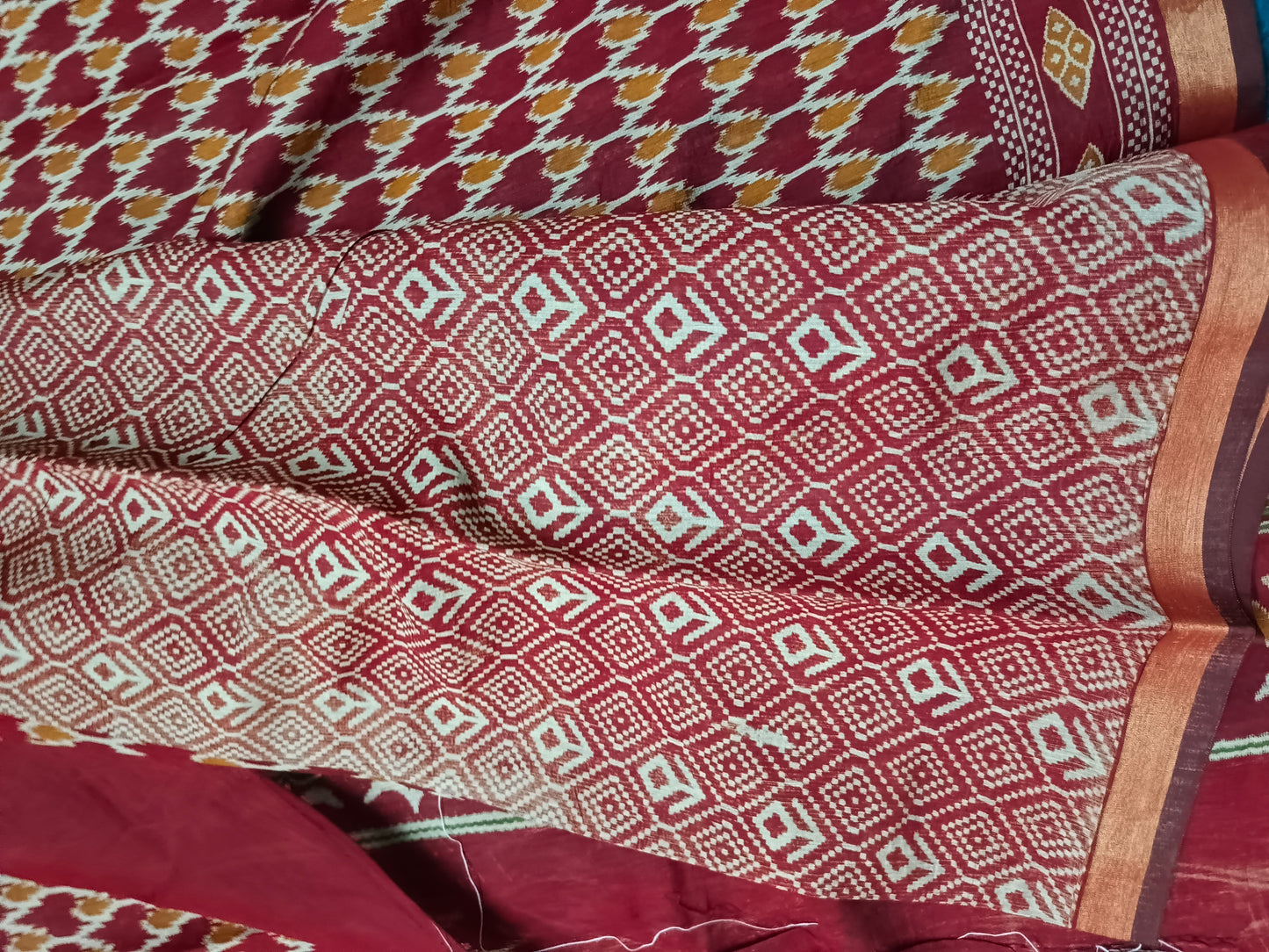 Red Bamboo Gamthi printed vegan chanderi saree HA25494