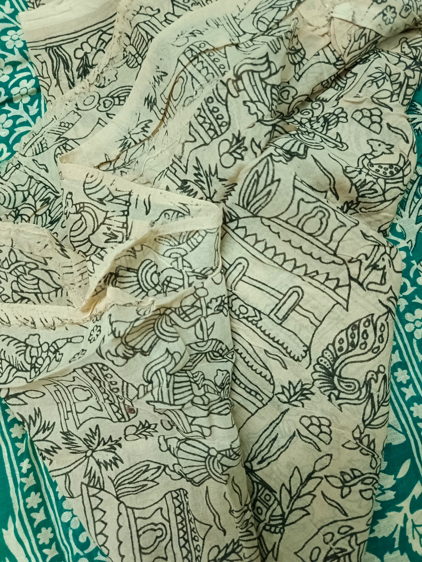 Green Ganga Mull Cotton kalamkari saree SA25856