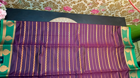 Dark purple green Veldhari Vegan mysore silk saree MA25085