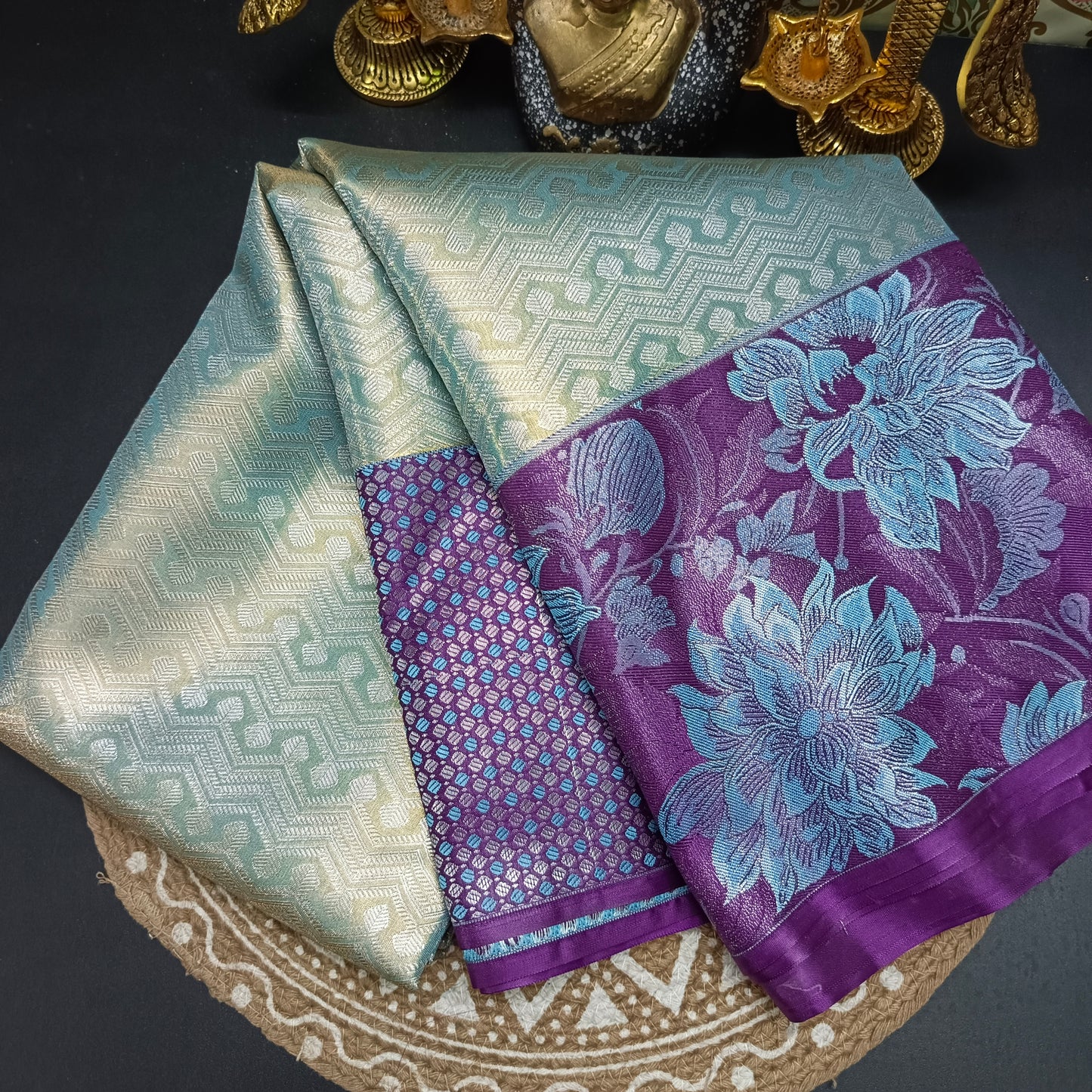 Ice blue with violet Neelambari vegan tissue bridal kanchi silk saree LA25942