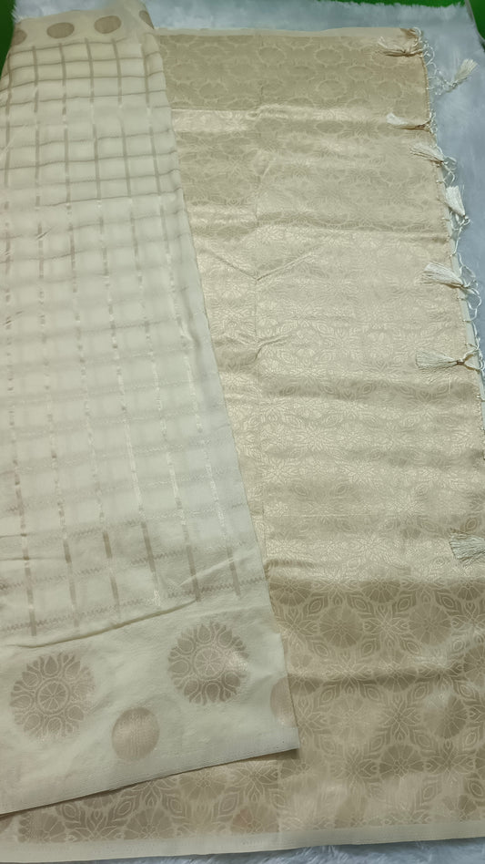 Off white Sudar Chakkram vegan kaddi georgette saree MA25094