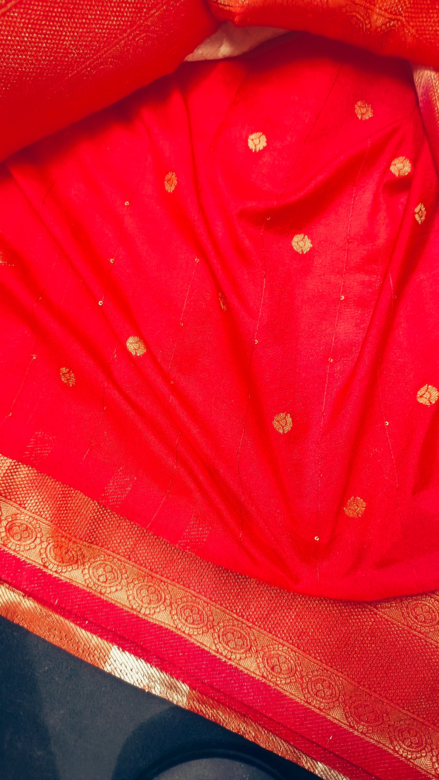 Off white Red Midhuna Pakshi Premium Vegan Crepe silk Saree MA25215