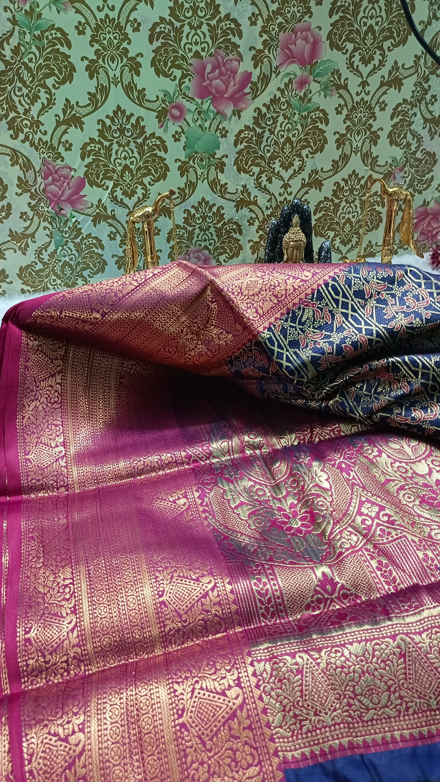 Navy blue with pink Raj Nandhini Vegan Kanchi Silk Saree JA25284