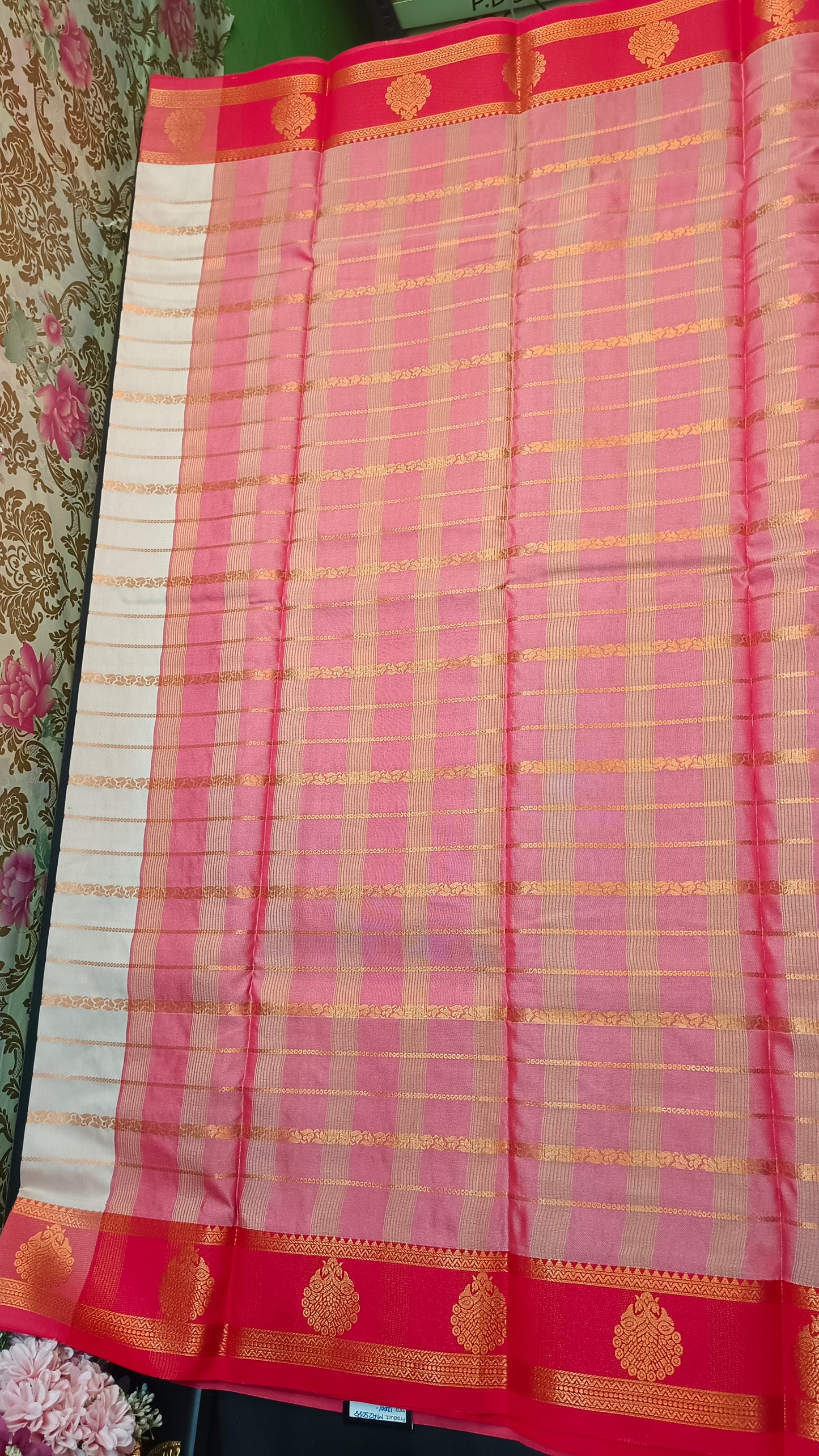 Off white Red Veldhari Vegan mysore silk saree MA25088