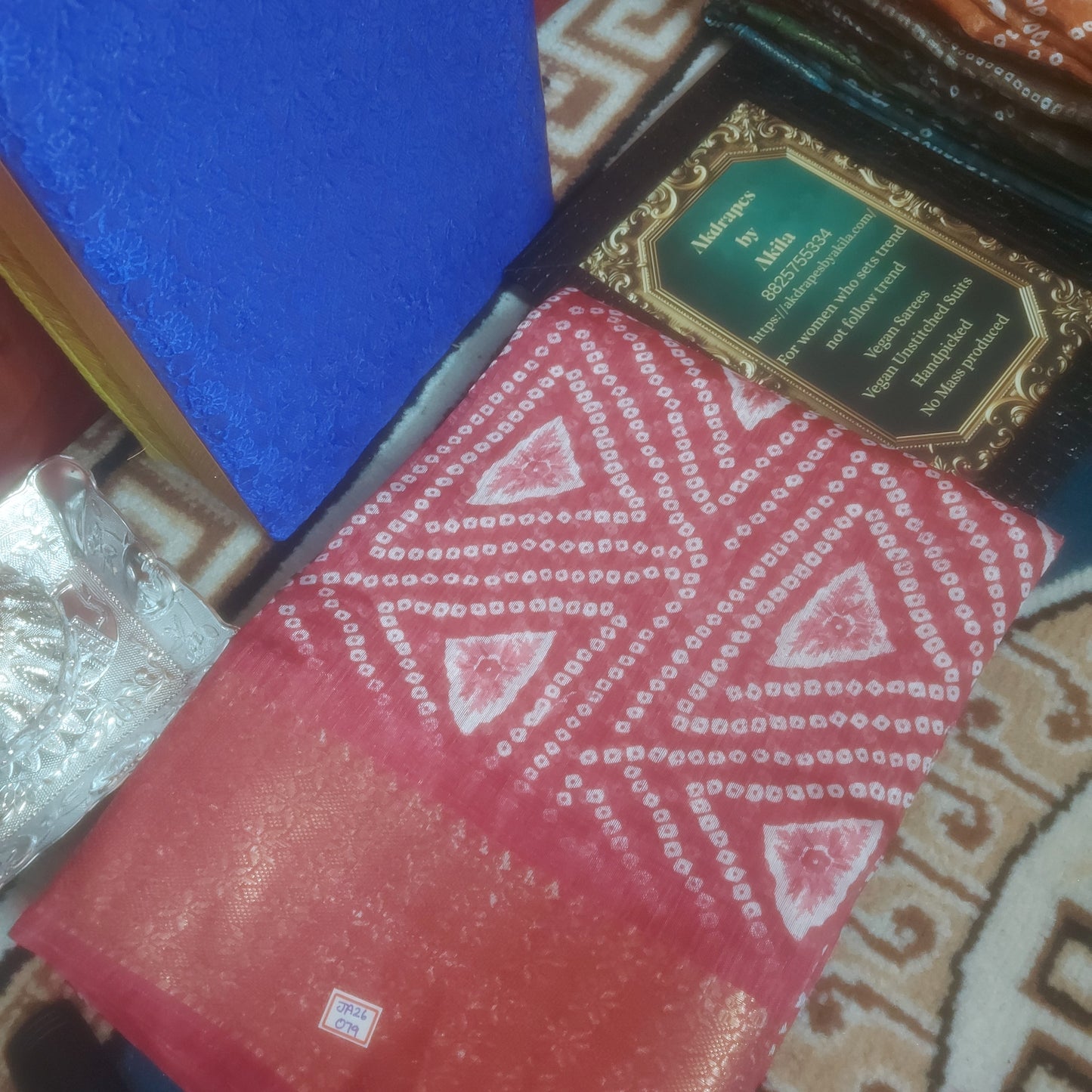 Pink vegan bandhini linen weaving border saree JA26079