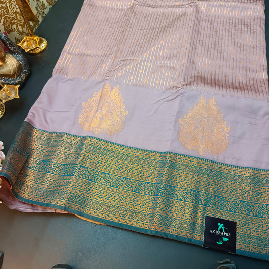 Lilac blue Maragatha Muhurtham Vegan Kanchi Silk Saree MA25113