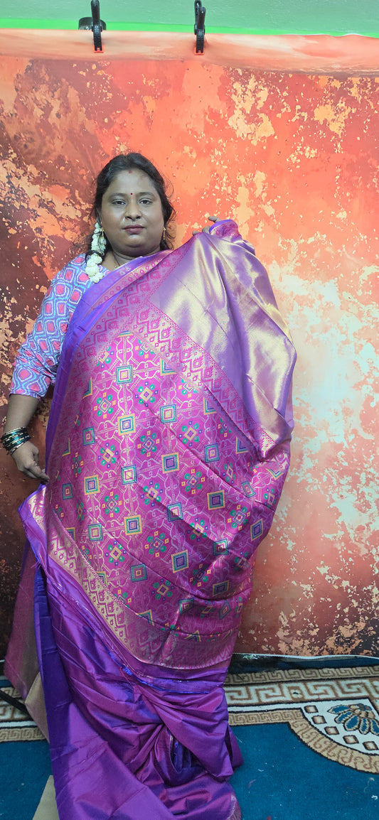 Violet Zari patola Vegan Brocade soft silk saree JA25315