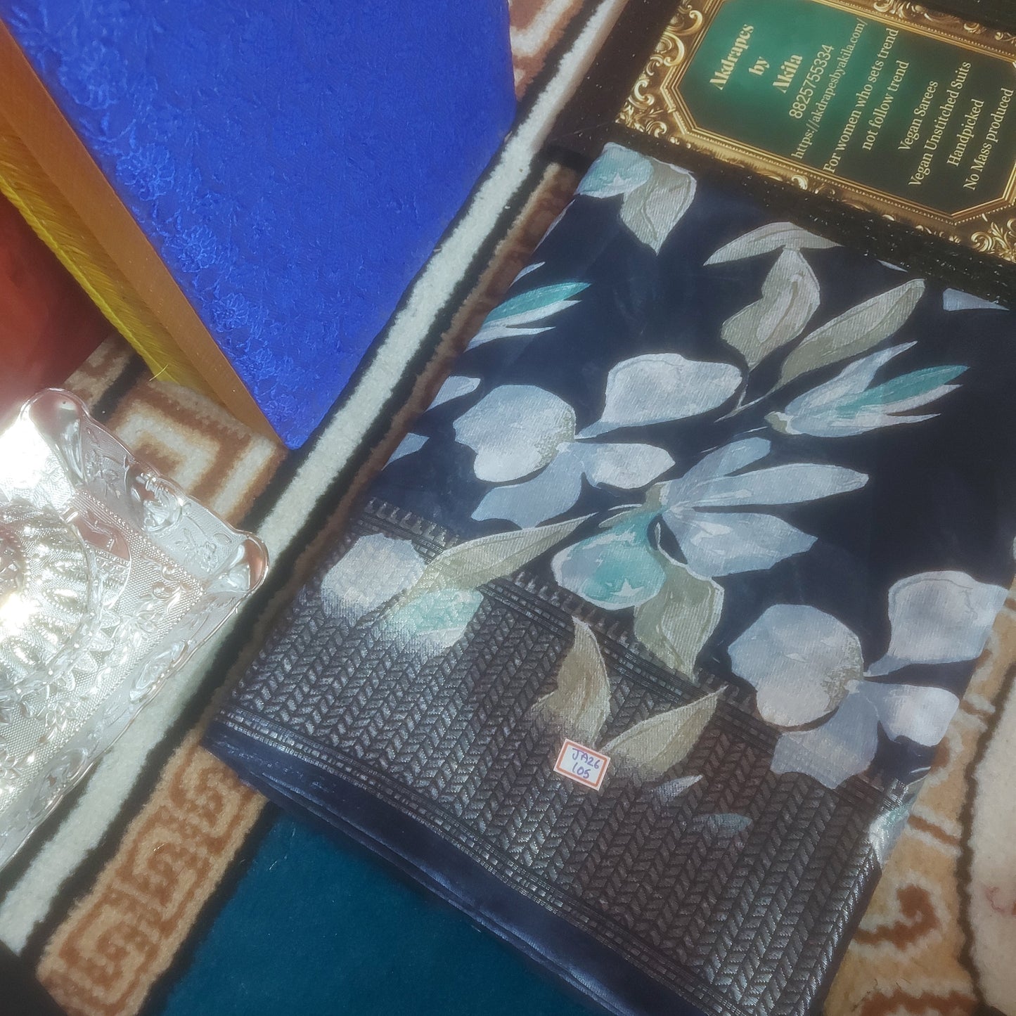 Navy Blue Vegan dola floral Weaving border saree JA26105