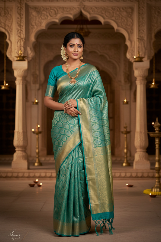 Sea blue Swarnika Vegan bridal silk saree JA25314