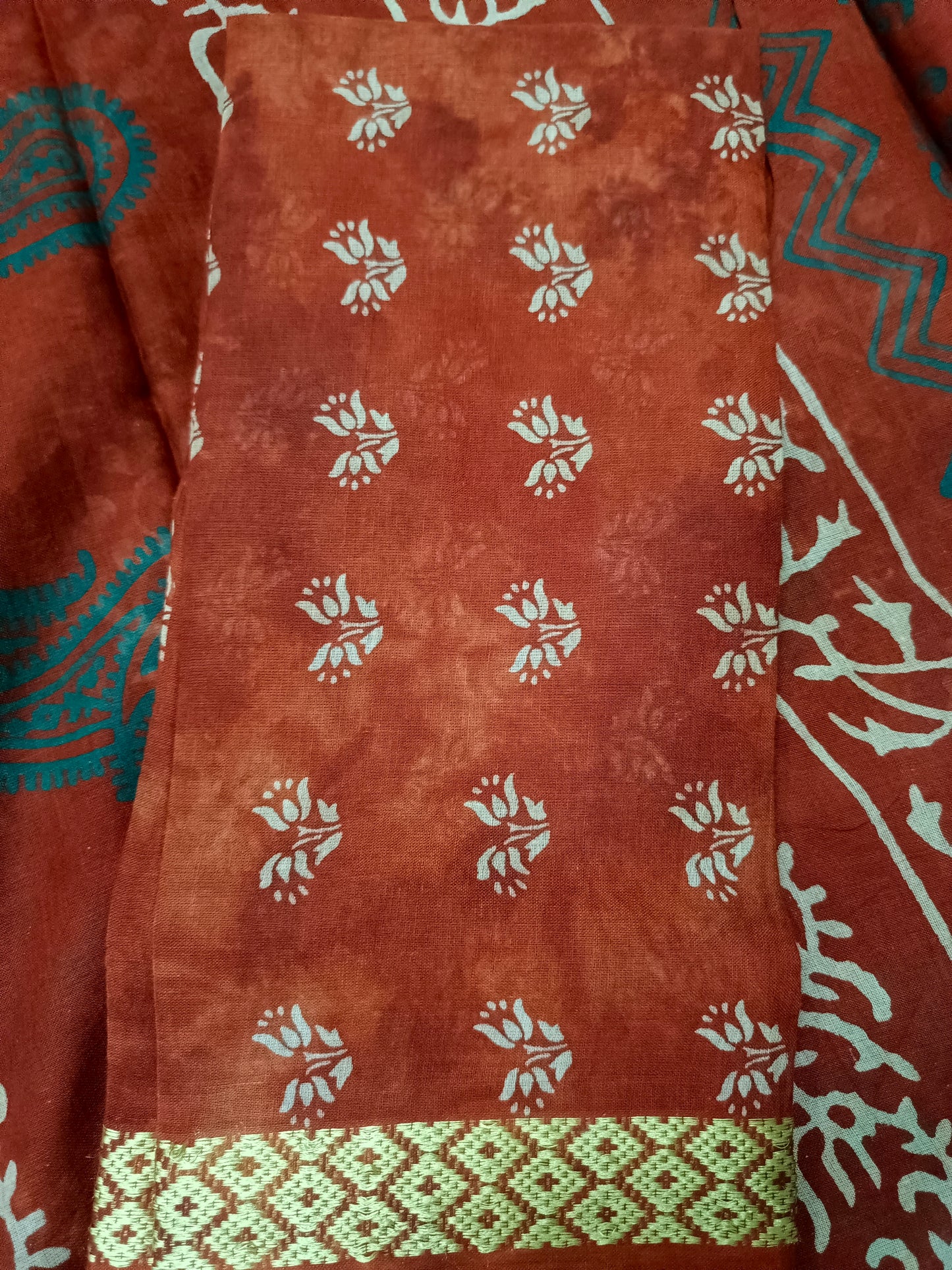 Rust orange Pina cola Vol 2 Vegan mull cotton saree HA25482