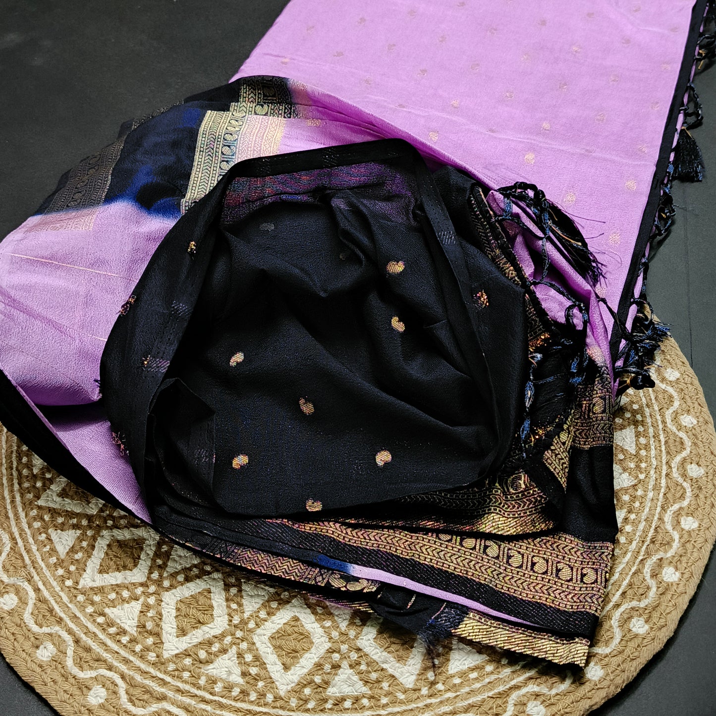 Lavender Navy Blue Kairika Vegan Viscose Crepe Silk Saree MA25169
