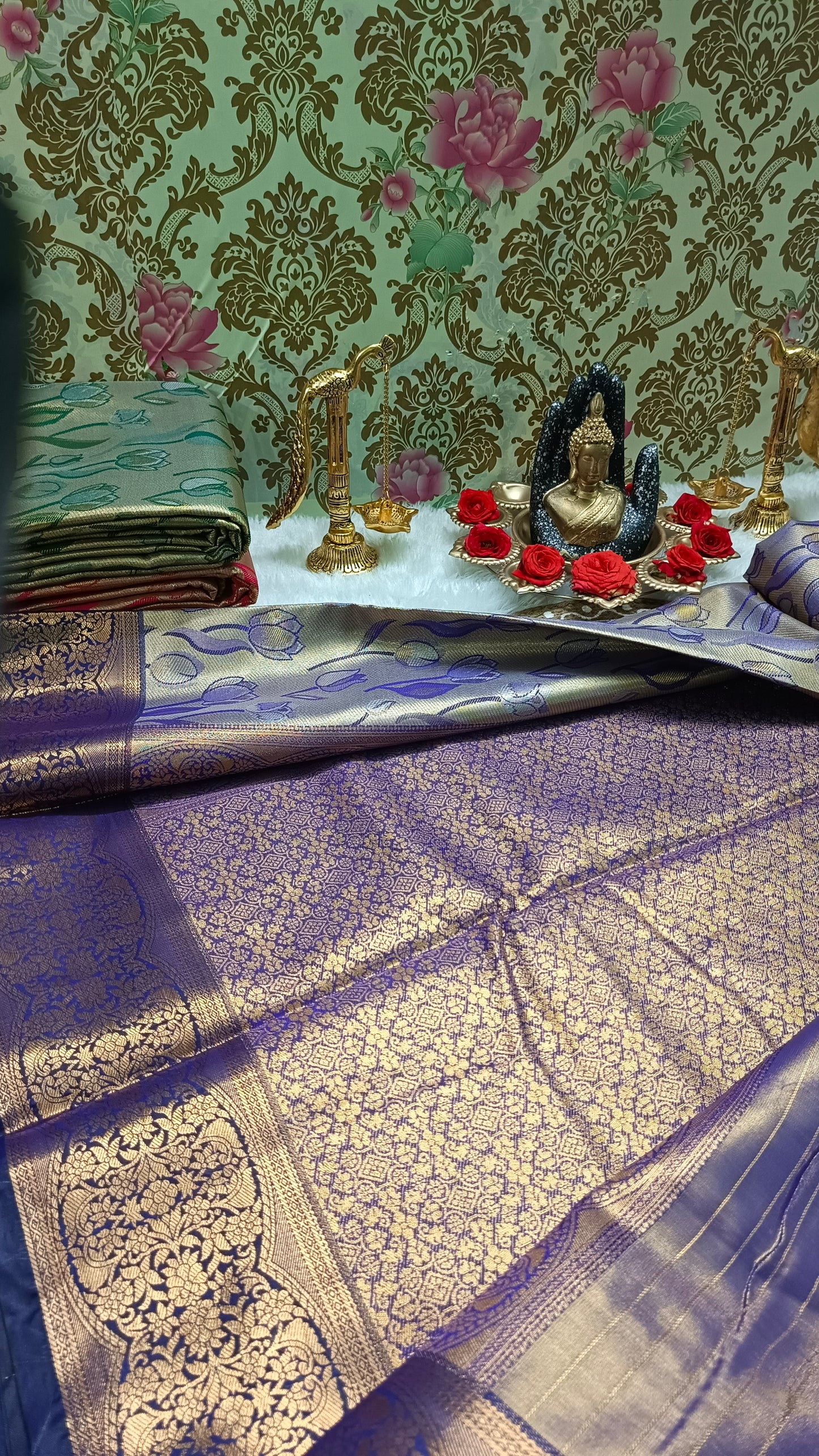 Blue Tulika golden bridal tissue Vegan kanchi saree