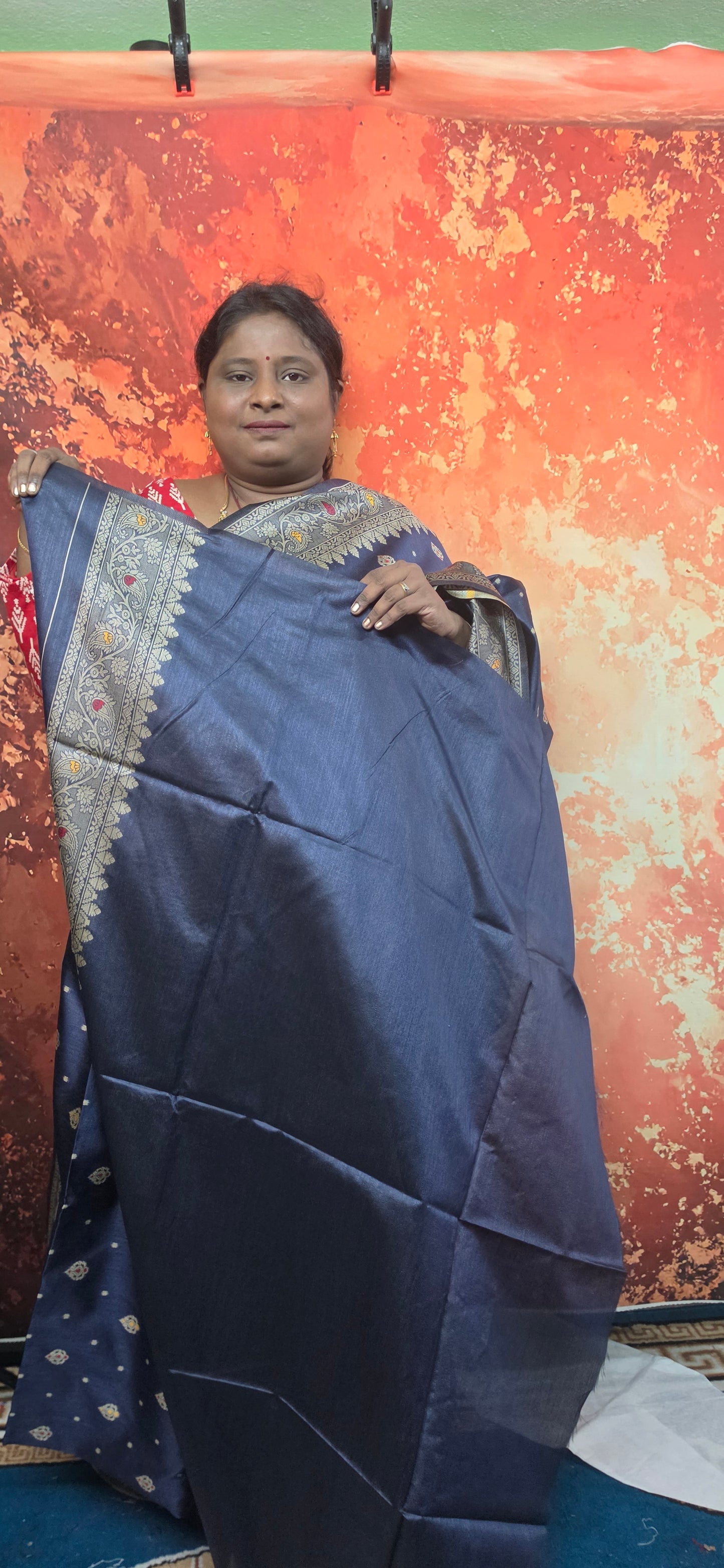 Navy blue Meenakari vegan zari banaras Raw silk saree HA25465