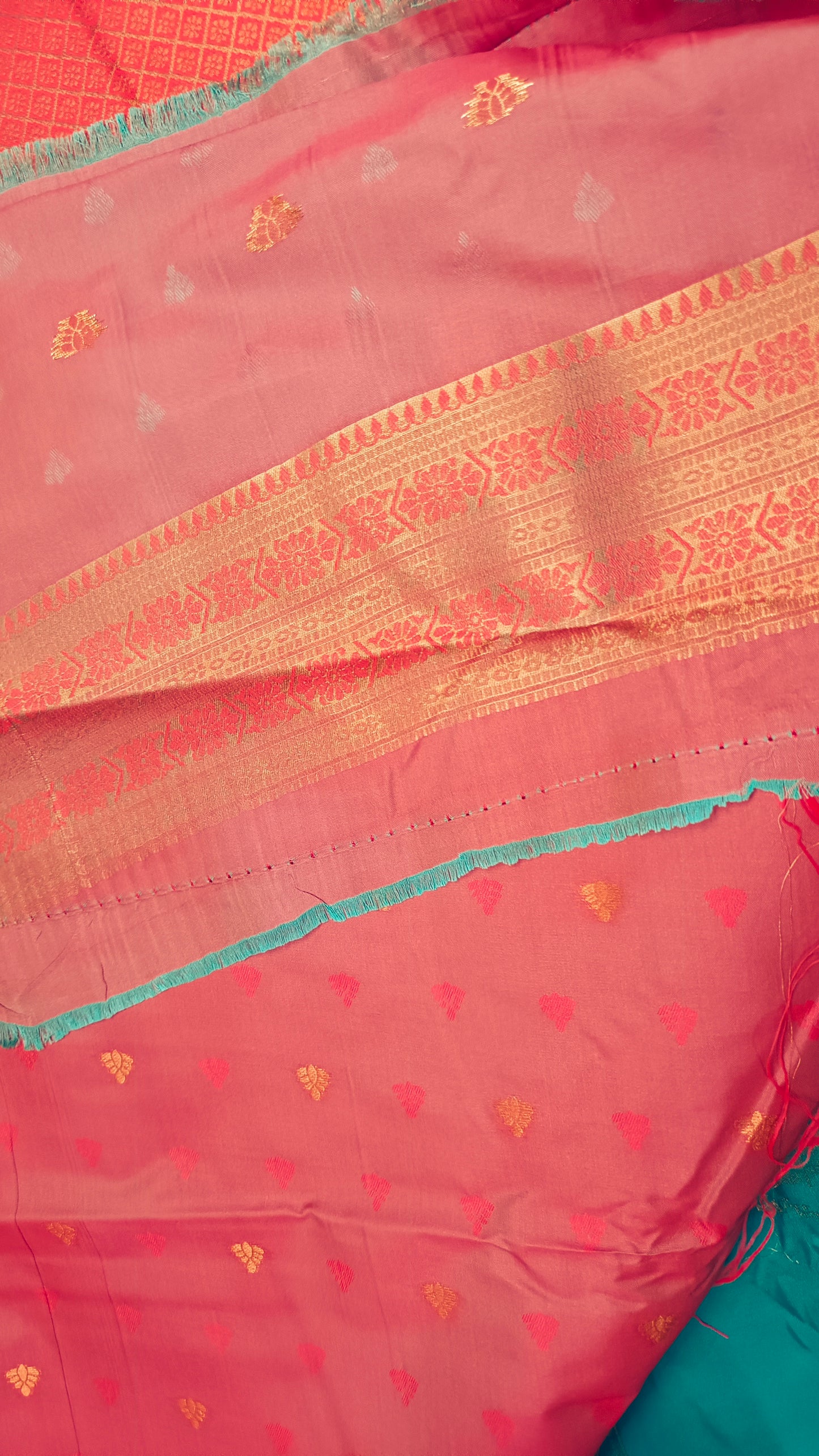 Sea green hot pink Anantha vastra Vegan Kanchi soft silk saree MA25127