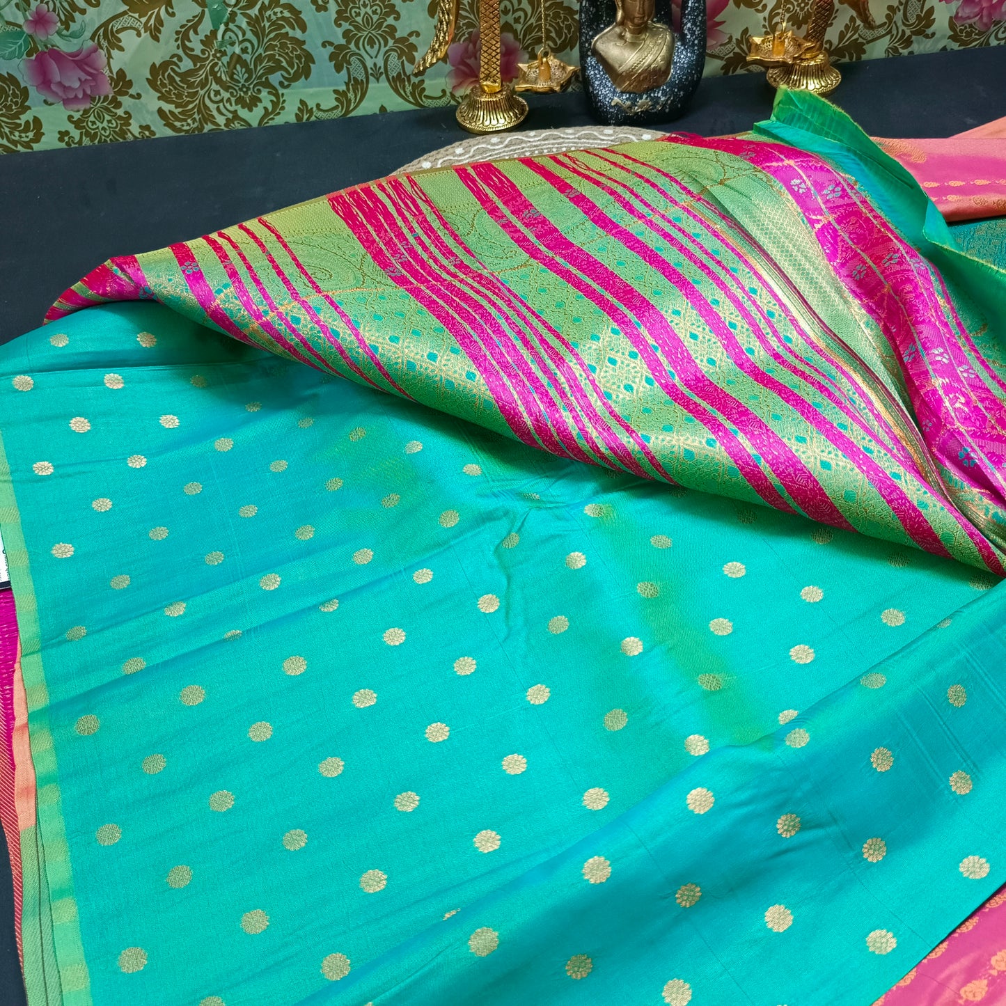 Onion Pink Seagreen Pavazha Pattu vegan Kanchi silk saree MA25137