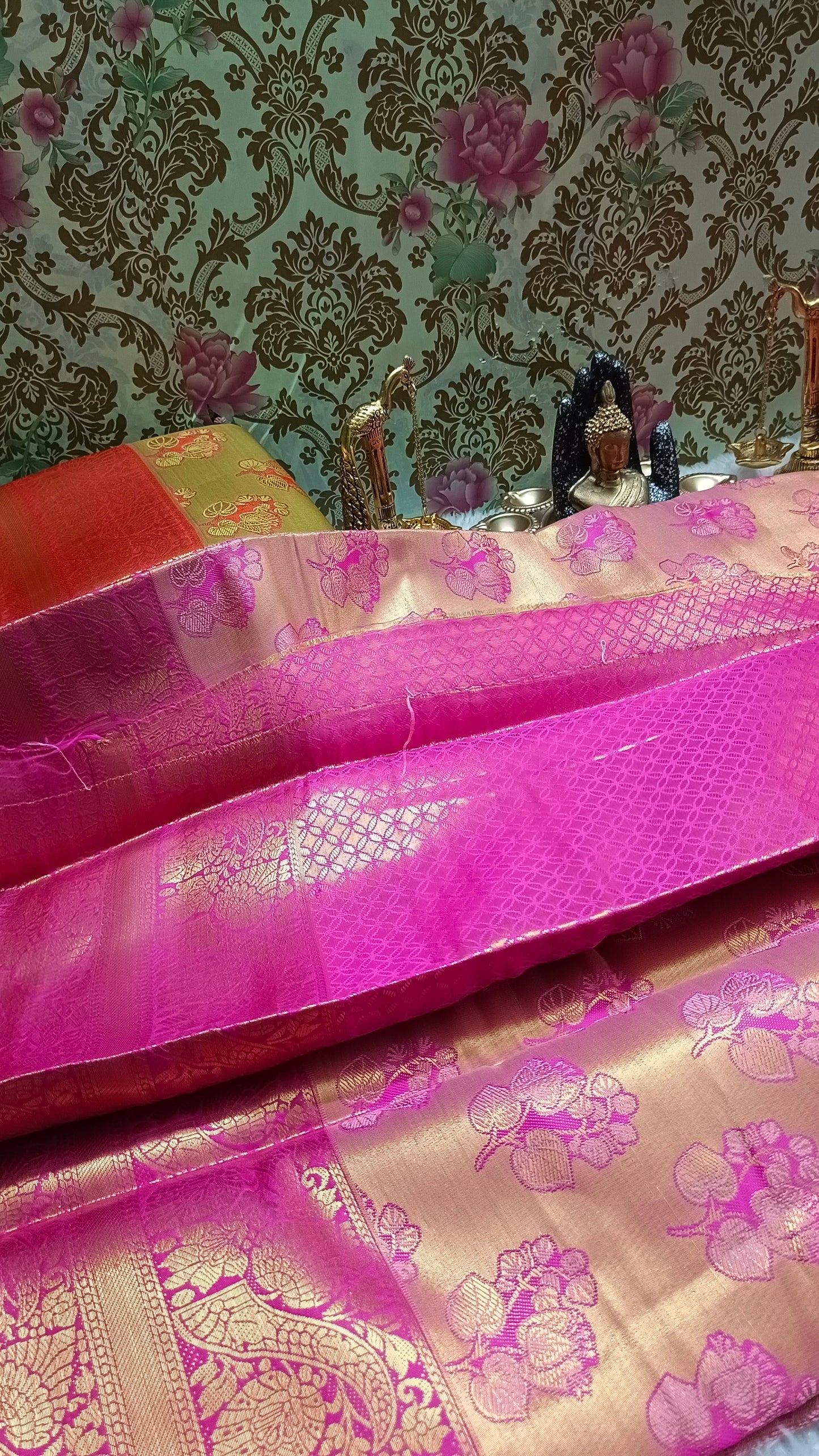 Pink Mangala Pushpam Vegan Kanchi tissue saree JA25294