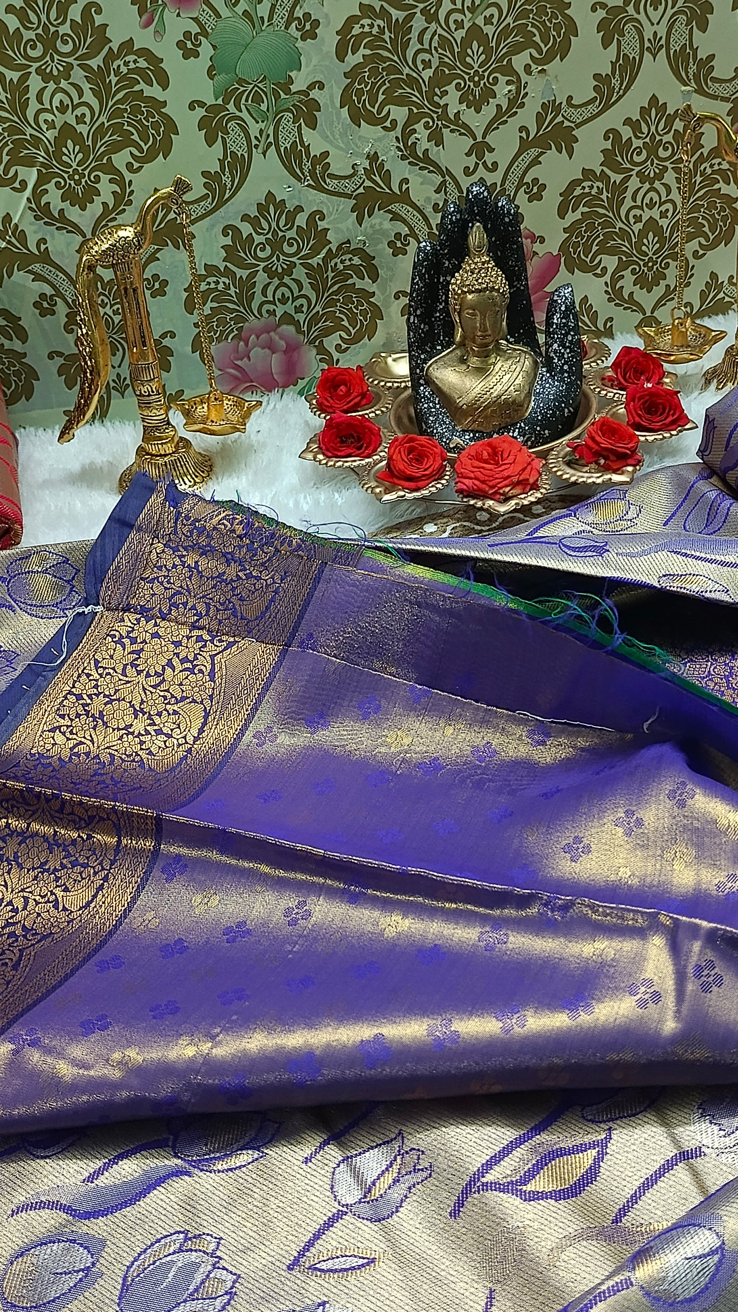 Blue Tulika golden bridal tissue Vegan kanchi saree