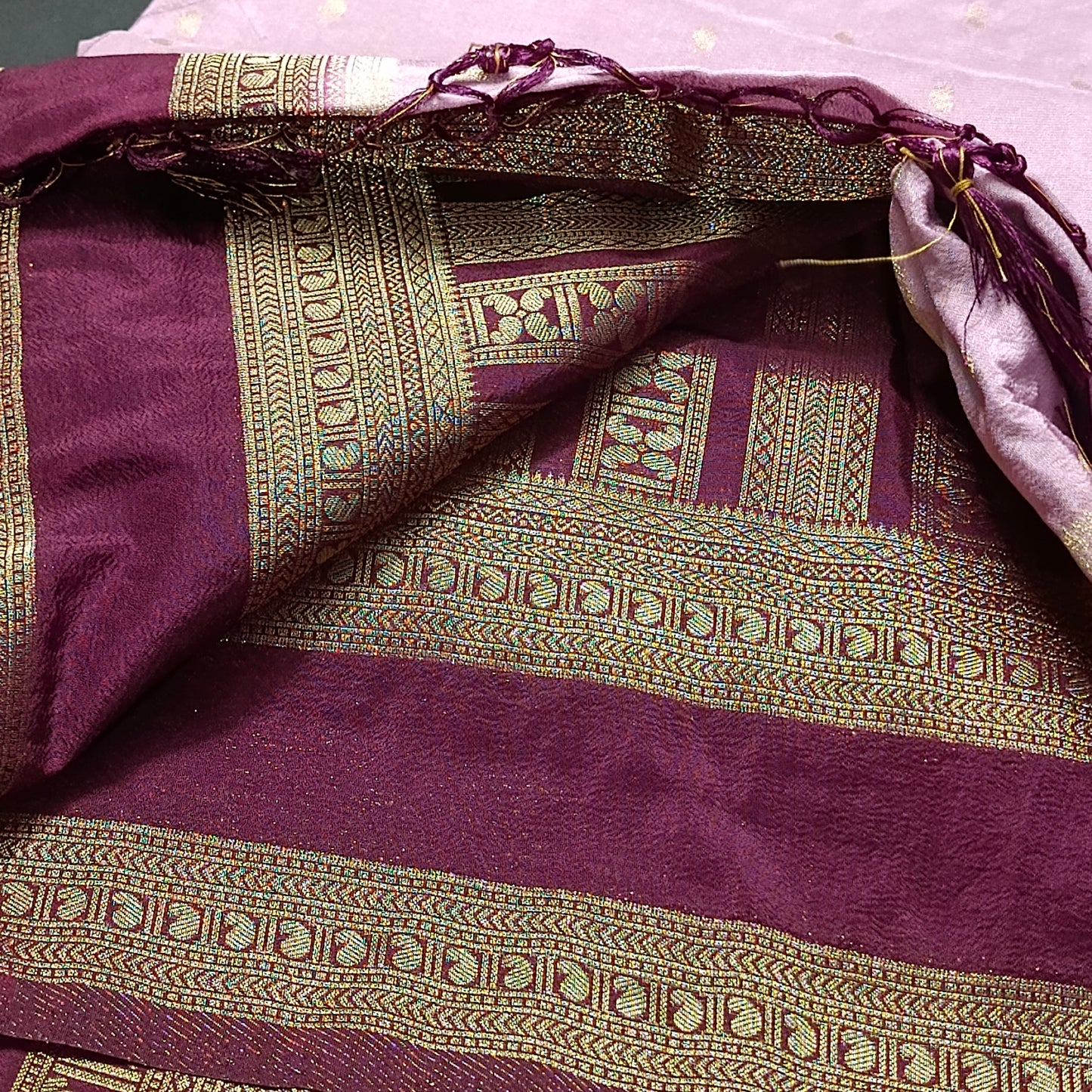 Purple Dark Purple Kairika Vegan Viscose Crepe Silk Saree MA25170