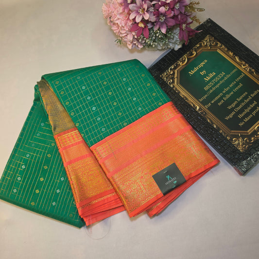 Sapphire green peach Parampara vegan kanchi silk saree GA26153