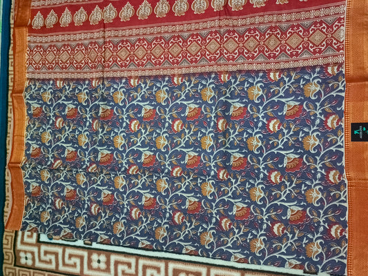 Violet Kalamkari veg dyed Vegan Magalgiri silk cotton Saree HA25473