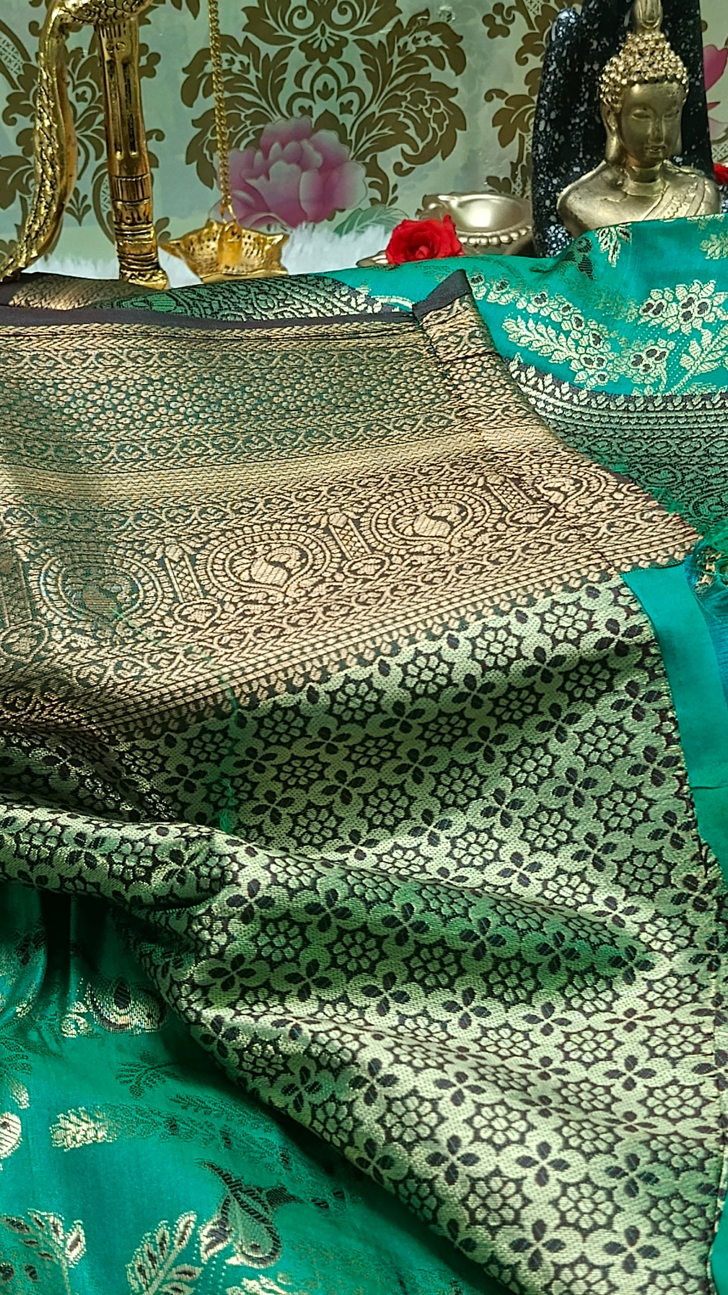 Green with Brown Raj nandhini Vegan kanchi silk Saree JA25283