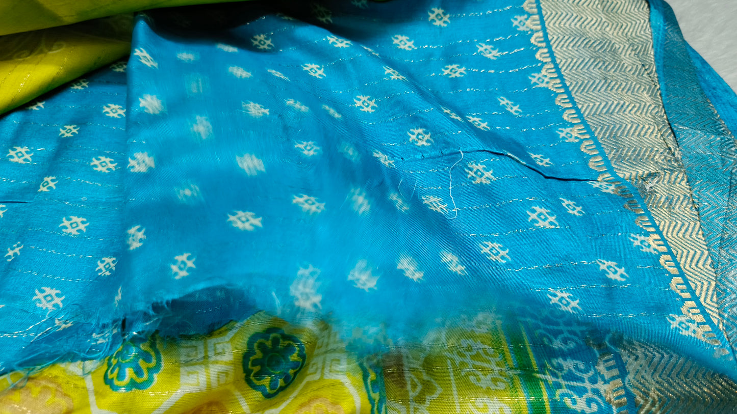 Yellow with Blue Semi dola butterfly saree SA25716