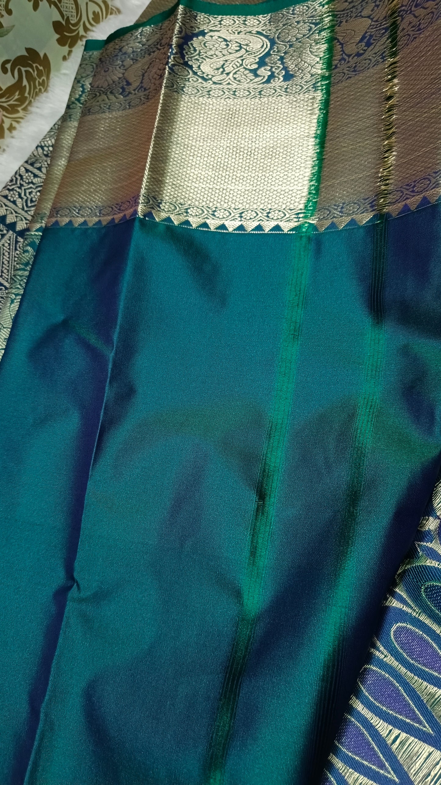 Teal blue Ashwa Gaja vegan bridal kanchi silk saree LA25951