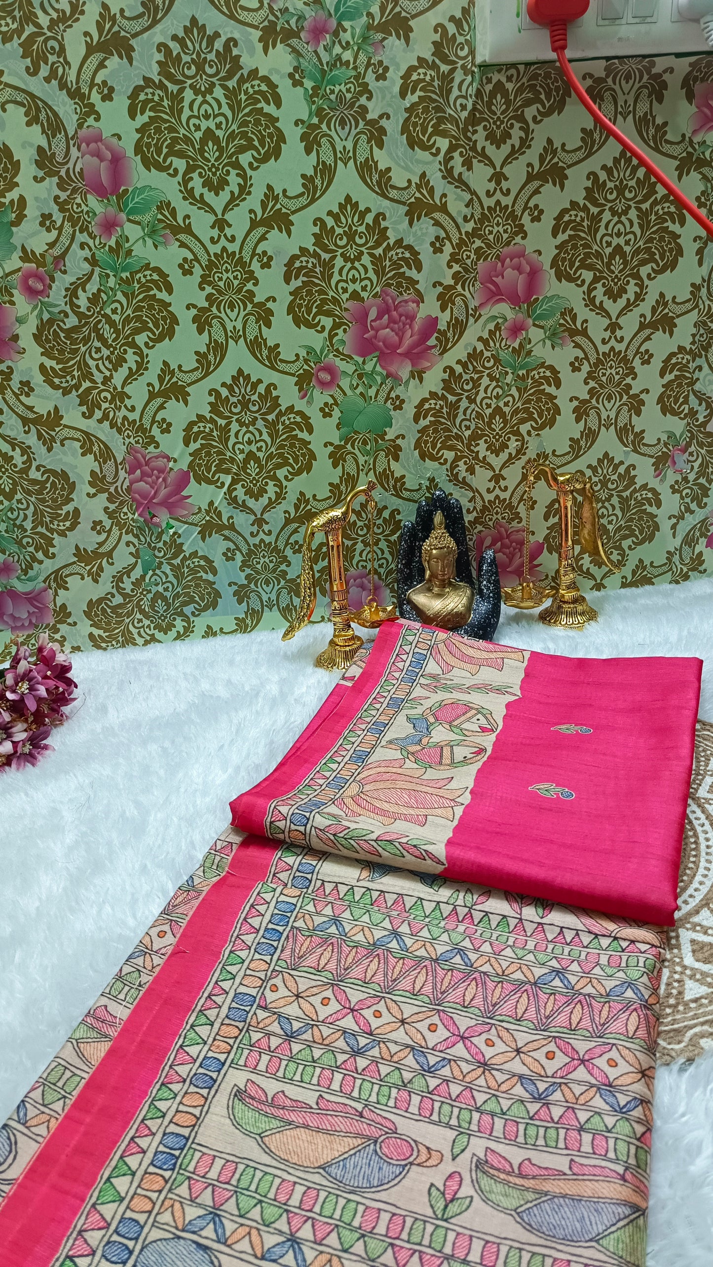 Pink Madhubani Vegan Tussar saree SA25702