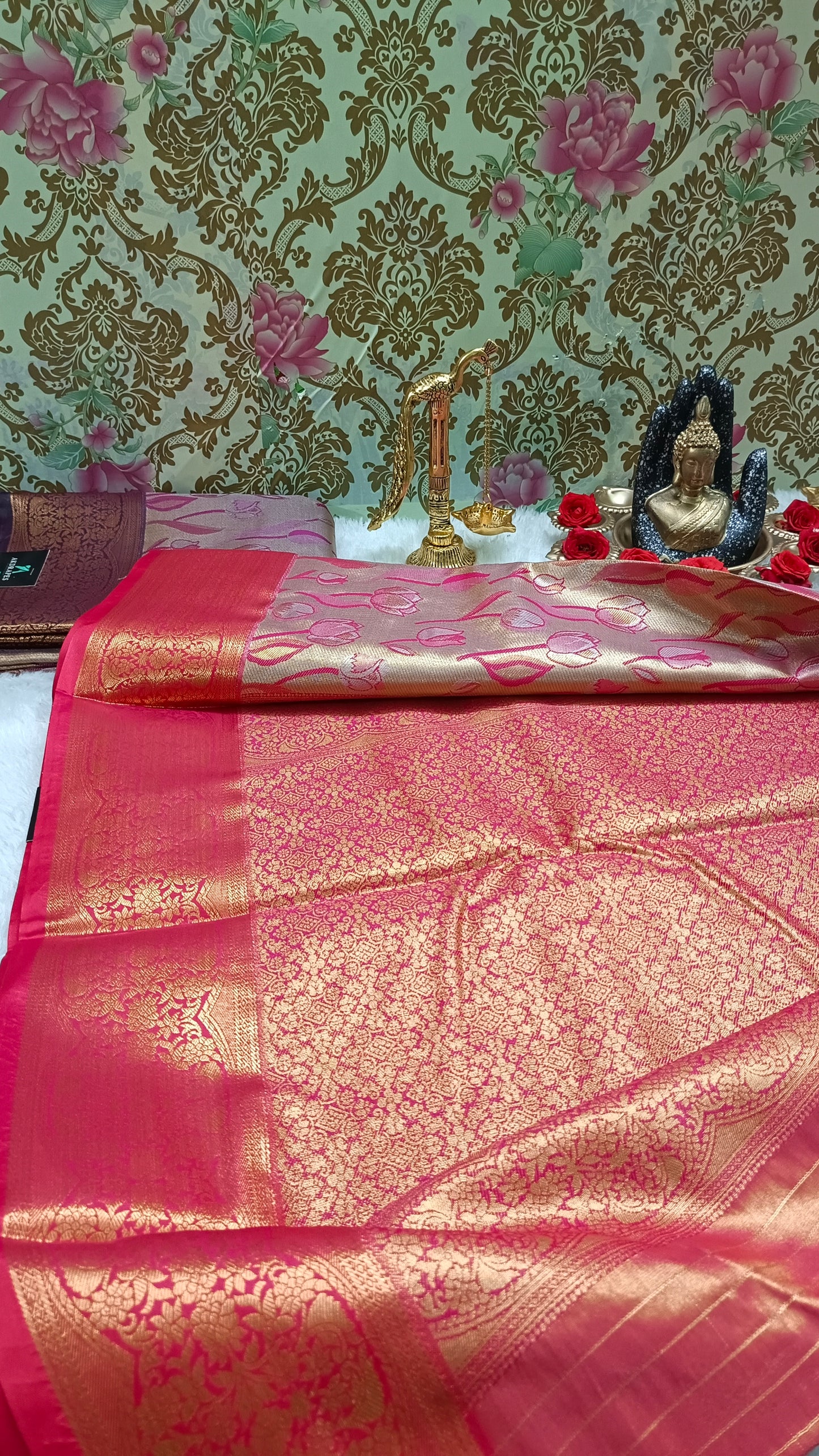 Red Tulika golden bridal tissue Vegan kanchi saree
