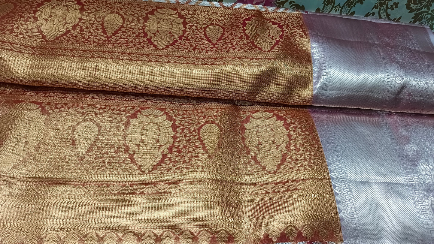Copper with gold Radiance Heritage vegan self tissue kanchi silk saree LA25934
