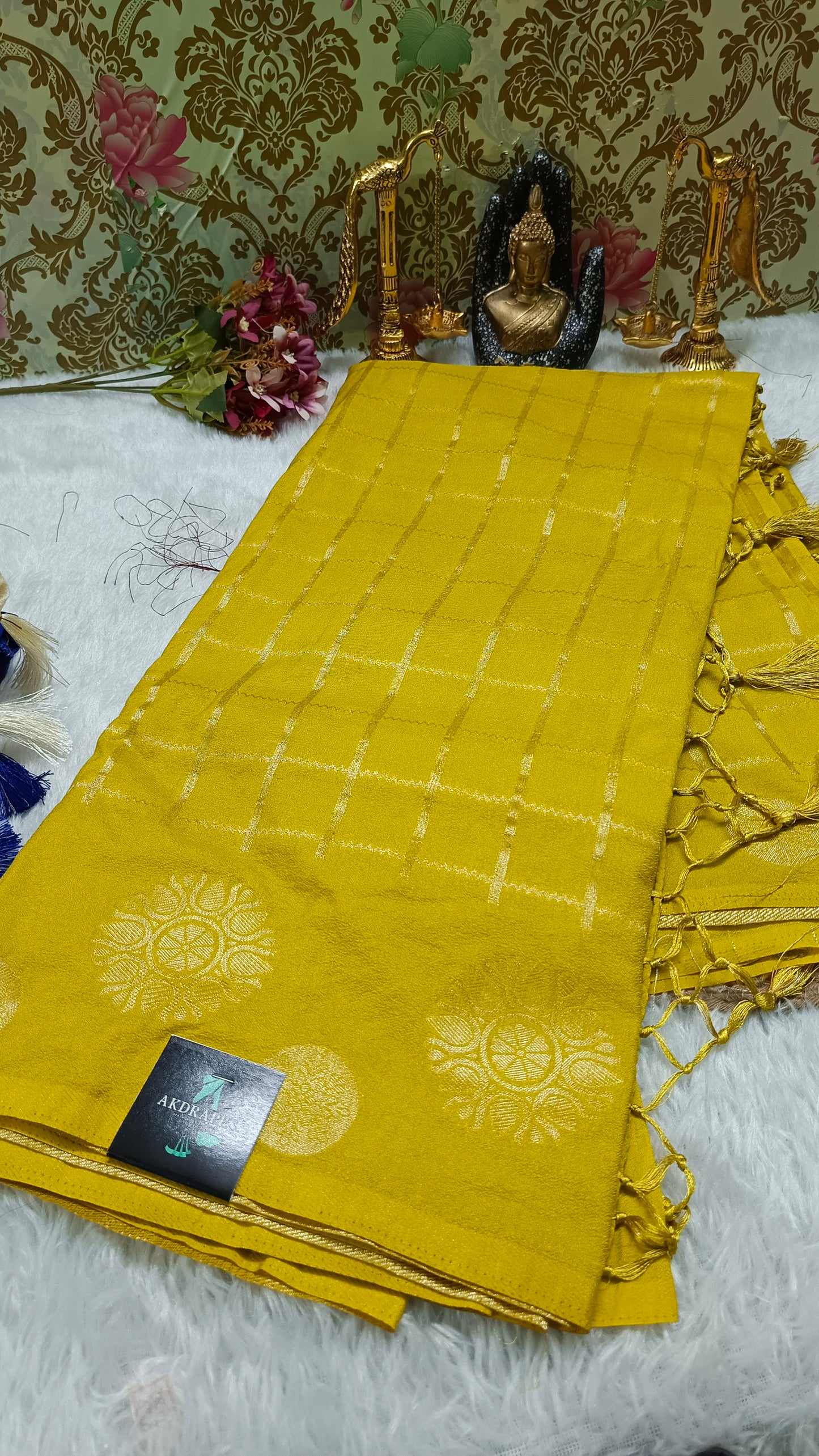 Yellow Sudar Chakkram vegan kaddi georgette saree MA25096