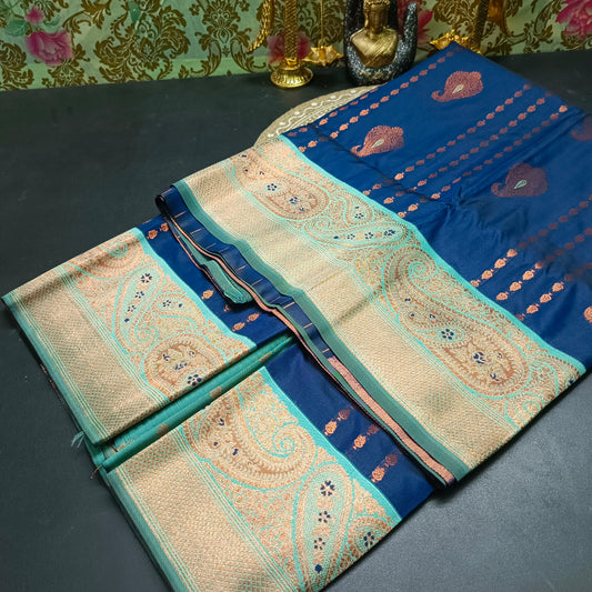 Navy blue blue Pavazha Pattu vegan Kanchi silk saree MA25131