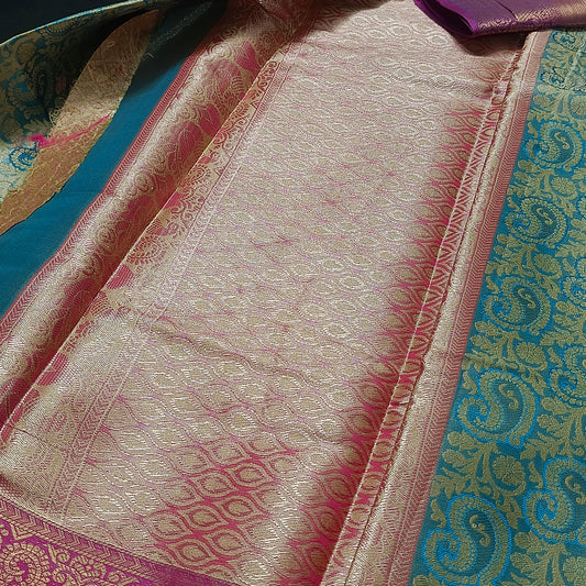 Blue Amarpalli vegan kanchi bridal tissue Thread Weave saree JA25307