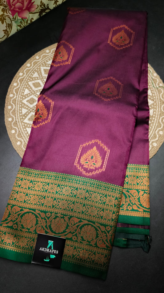 Dark Purple Green Anantha vastra Vegan Kanchi soft silk saree MA25122