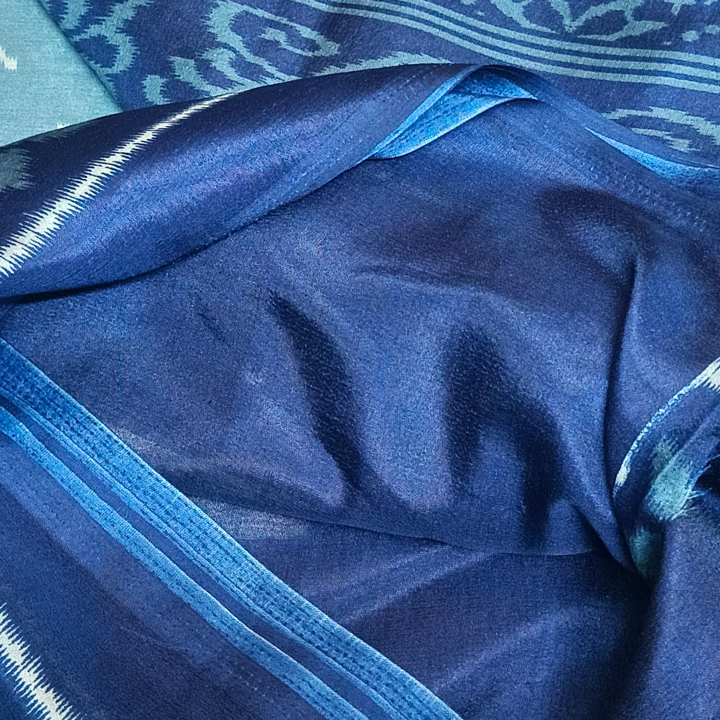Blue Vriddhi silk vol 3 Ikkat vegan tussar crepe digital saree SA25643