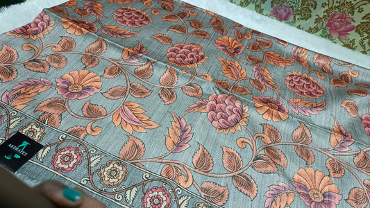Grey Ritika digital printed kalamkari vegan tussar saree SA25697